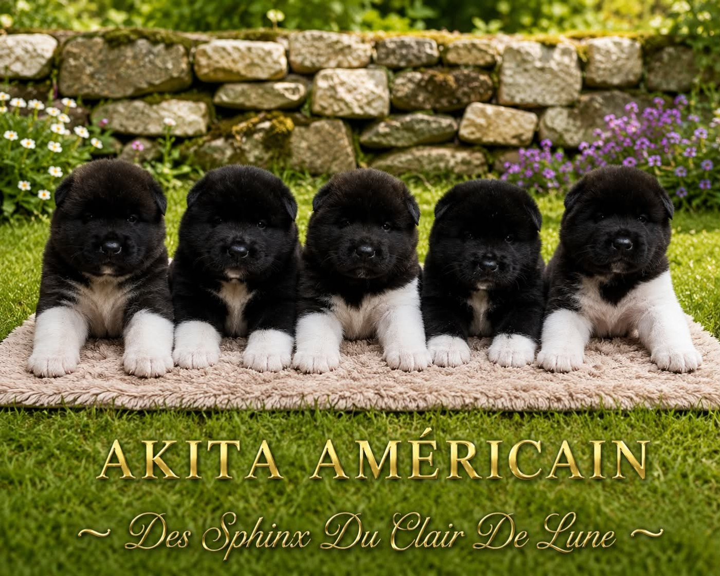 Chiot Akita americain des sphinx du clair de lune