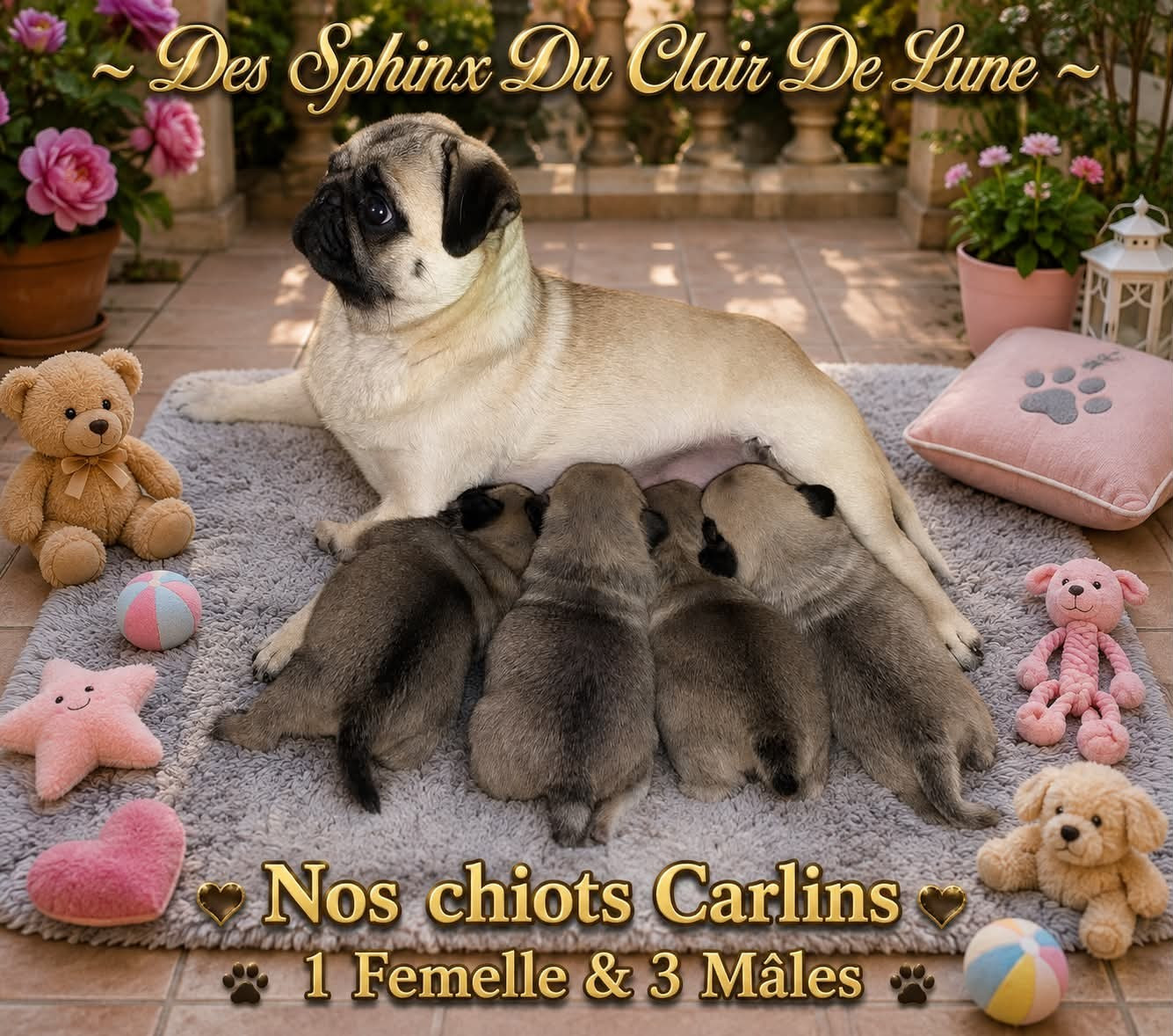 Chiot Carlin des sphinx du clair de lune